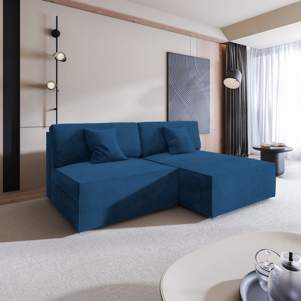 Masseno Ecksofa FIORO M mit Schlaffunktion L-Form, Sofa mit Bettkasten, Wohnzimmersofa, Couch, Soffa, Bettsofa, Couchgarnitur- Blau, MONOLITH 77