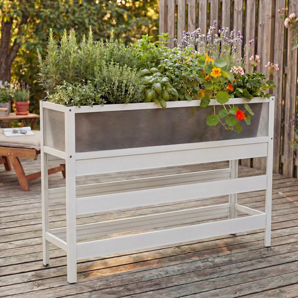Hochbeet MCW-P96, Gemüse-/Pflanzbeet Blumenkasten Pflanzkübel Aluminium transparent 82x120x30cm weiß