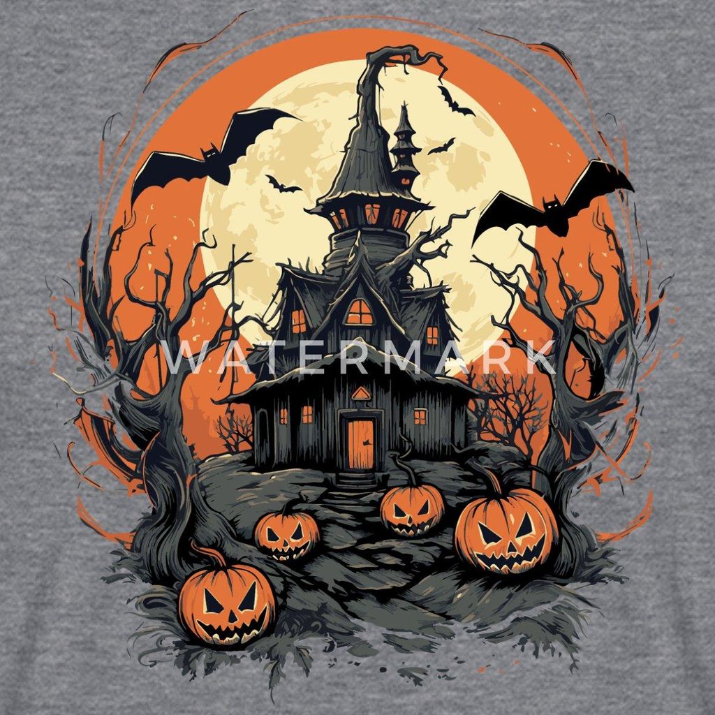 Spreadshirt Halloween Spukhaus Mit Kürbissen Und Vollmond Männer T-Shirt, XL, Graphit meliert