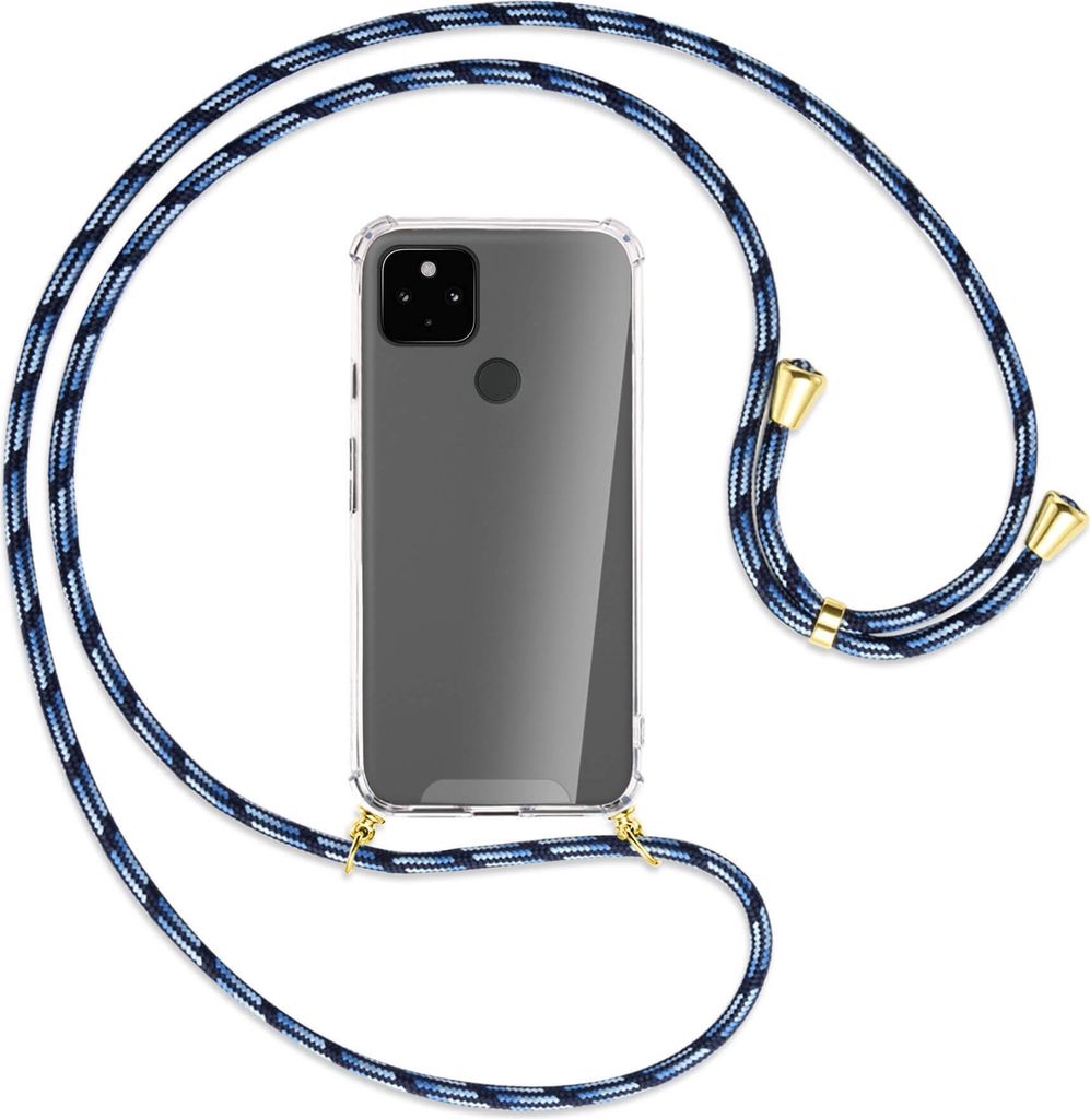Handykette Backcover-Schutzhülle mit Band (Metall goldfarben) für Google Pixel 4a 5G - Blautöne
