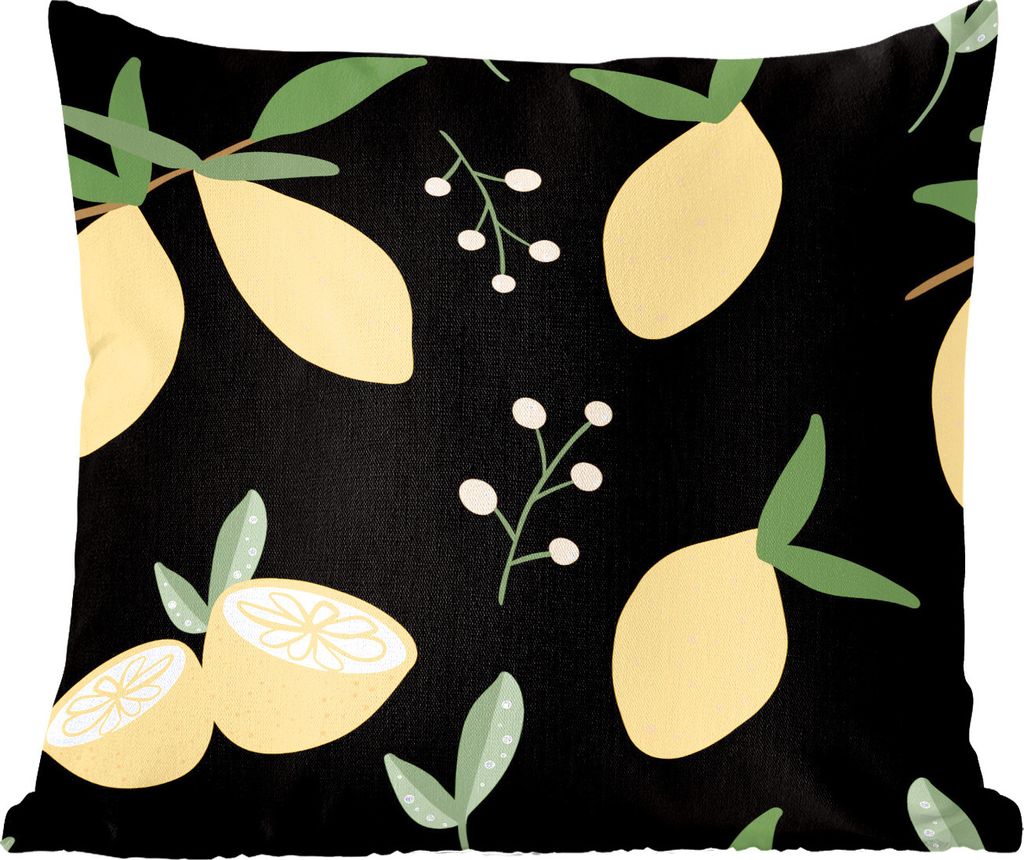 MuchoWow Zierkissen Sofakissen Wohnzimmer Dekokissen 40x40 cm Zitrone - Früchte - Schwarz - Muster - Foto Kissen - Schlafzimmer Dekoration