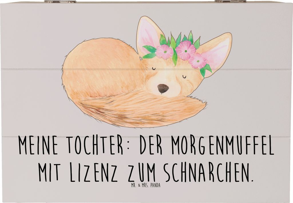 Mr. & Mrs. Panda Geschenkbox Tochter Morgenmuffel 22 x 15 cm - Grau Pastell - Geschenk, Holzkiste, fotobox, Eltern, Personalisierte Geschenke, hand...