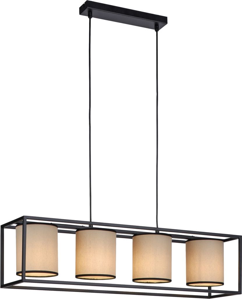 JUST LIGHT RAVEN Pendelleuchte E27 max.25W 4-fach Schwarz/Beige 60-120cm 15305-18