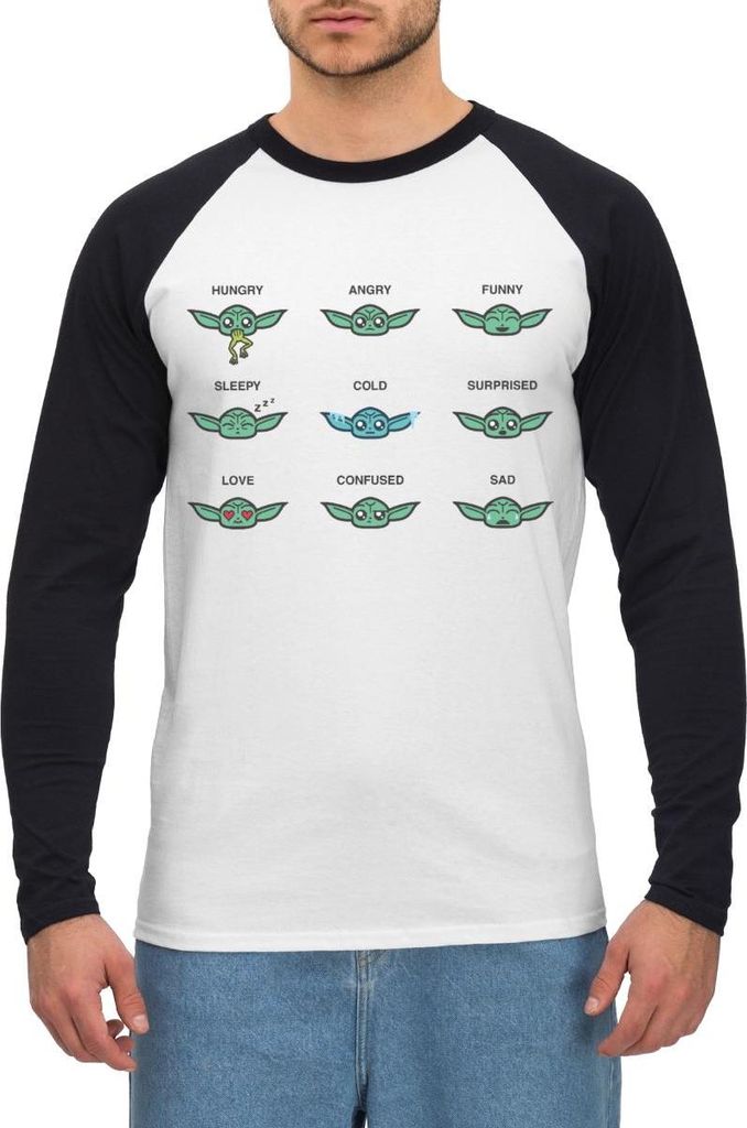 Star Wars: Mandalorian Grogu Emotionen Baseball Langarmshirt Herren, XXL, Weiß/Schwarz