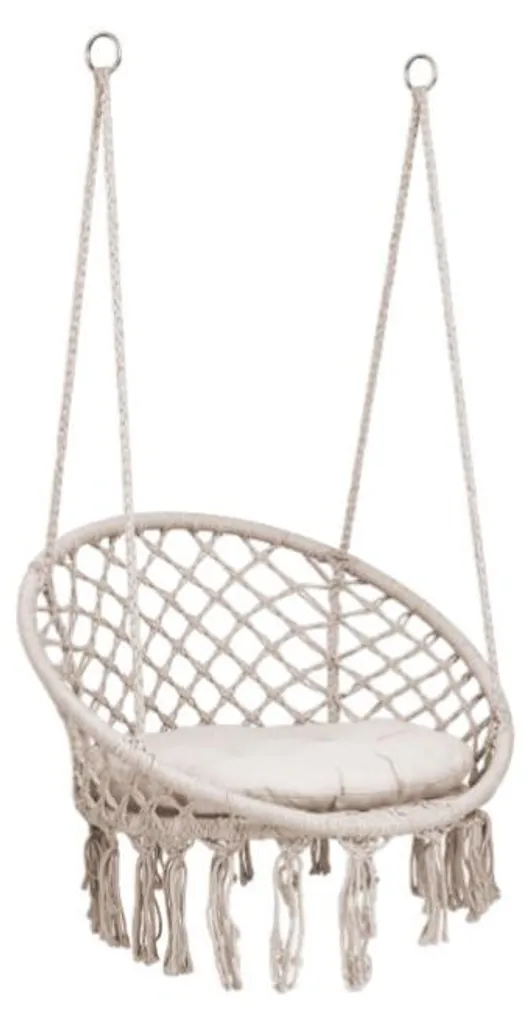 Fauteuil suspendu à bascule BOHO - Balançoire de jardin beige avec coussin