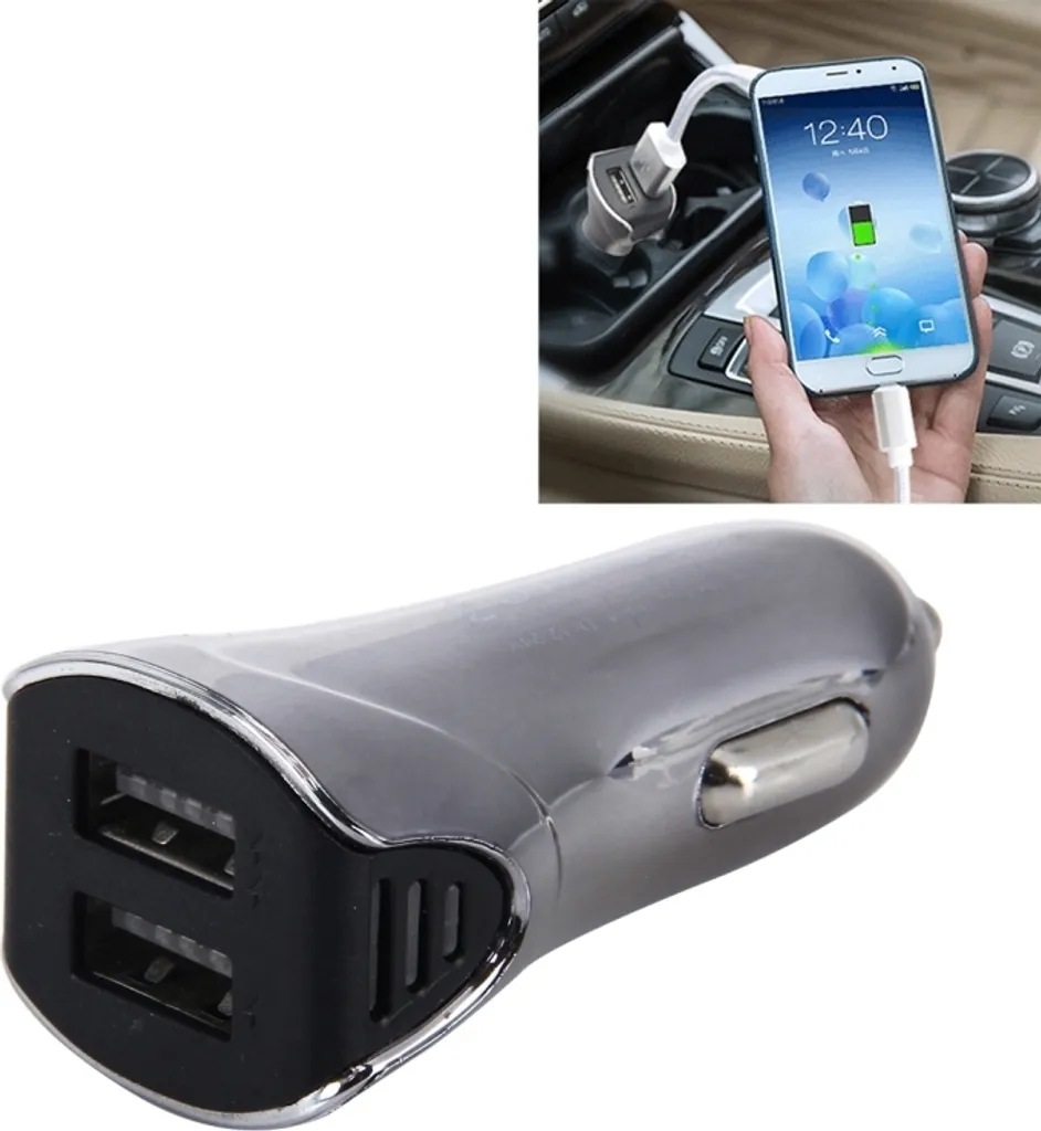 Adattatore Auto Dual USB 2.1A Grigio - Caricatore Universale Accendisigari