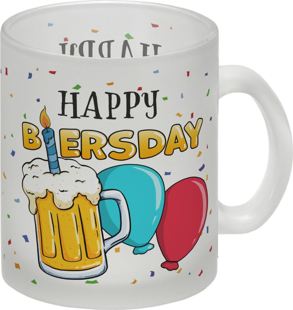 Happy Biersday Glas Tasse mit Bier und Ballons