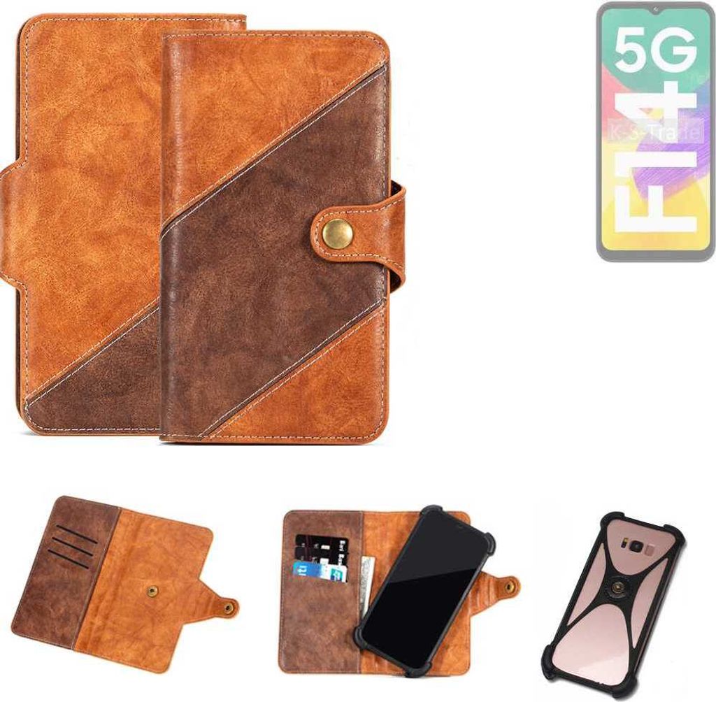 K-S-Trade Handyhülle Schutzhülle Bookstyle Case Wallet-Case kompatibel mit Samsung Galaxy F14 Cover Klapphülle Kantenschutz Smartphone dunkelbraun