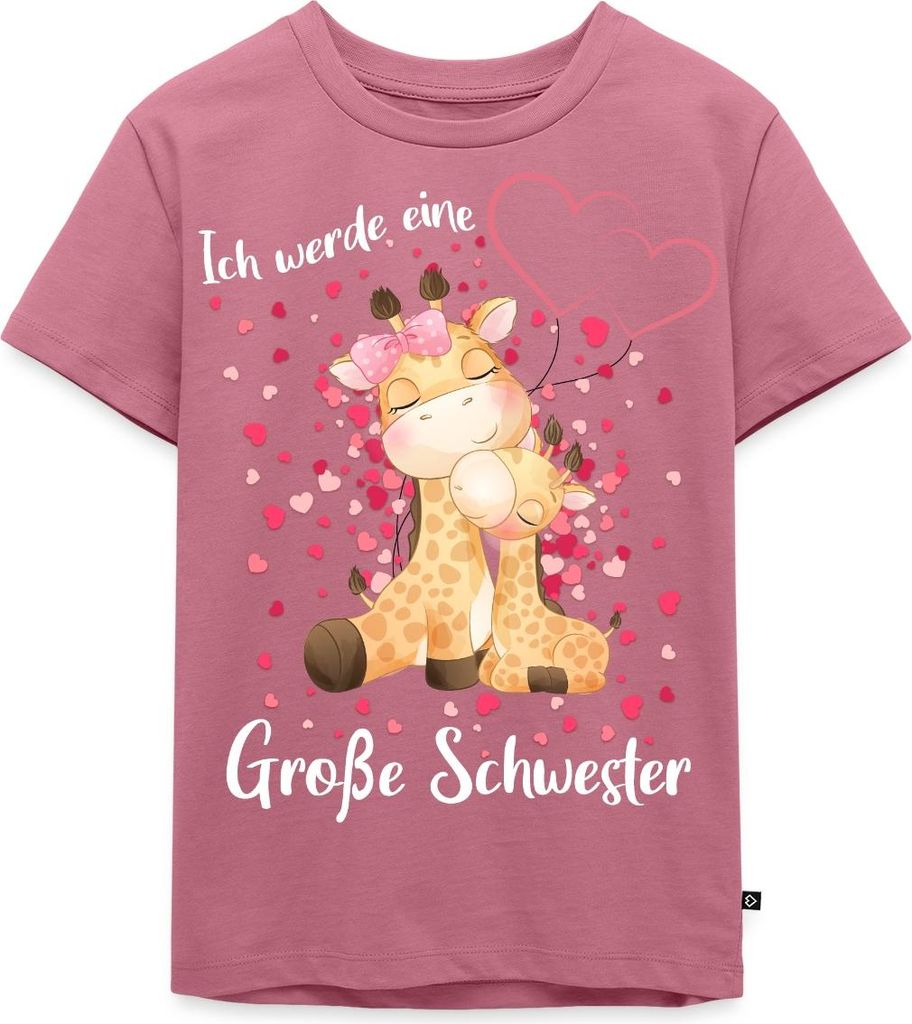Spreadshirt Ich Werde Eine Große Schwester 2025 Giraffen Kinder Premium T-Shirt, 134/140 (8 Jahre), Mauve