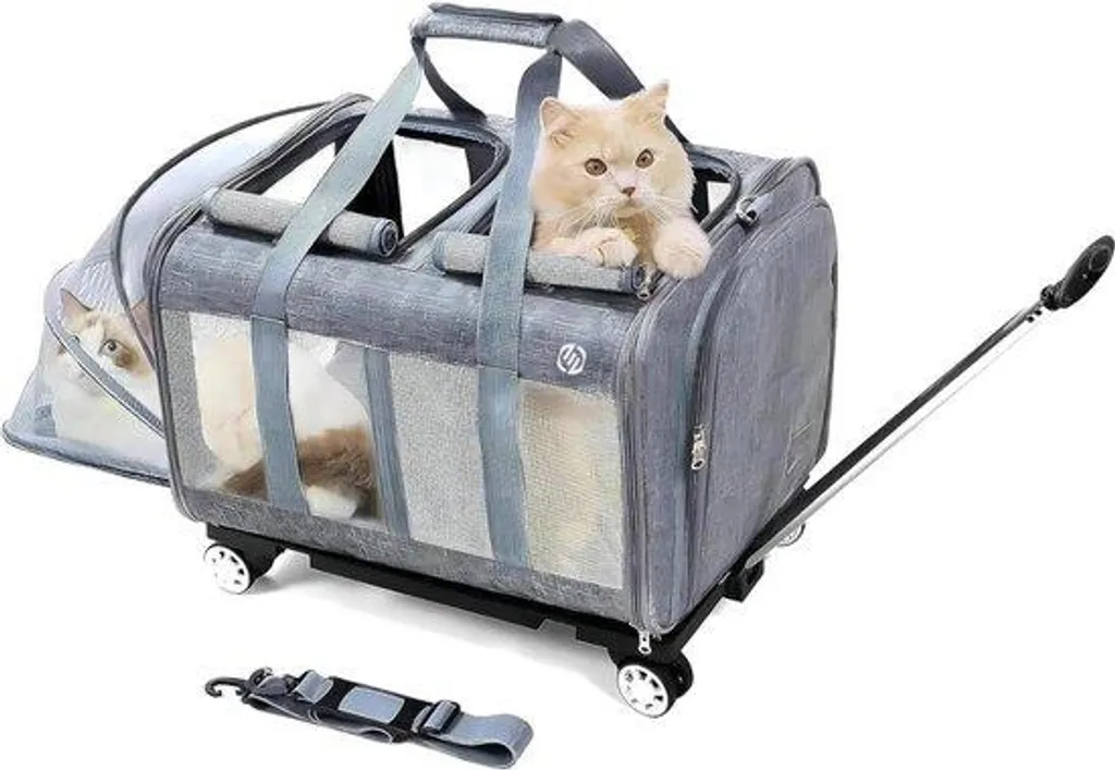 Sac de transport pour chat gris 43x28x28cm pliable pour voyage et transport