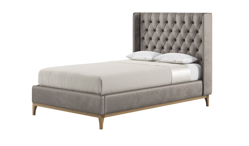 Schlaffabrik Polsterbett MARLON mit gestepptem Kopfteil und Seitenpaneelen (Velluto 17 & Wax Black)
