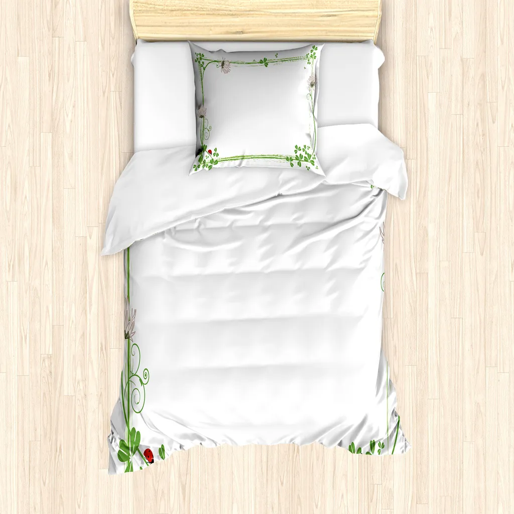 ABAKUHAUS Set copripiumino Kleeblatt per letti singoli, cornice rettangolare naturale-artificiale, antiacaro, adatto a chi soffre di allergie, con federa, 135 cm x 200 cm - 80 x 80 cm, Fern Green Vermilion - 1