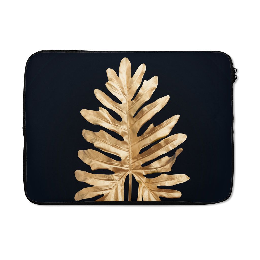 MuchoWow Laptop Hülle 14 ZollBlätter - Herbst - Gold - Schwarz - Natur - Luxus Laptoptasche - Laptoptasche - Stoßsicher - Schutzhaube