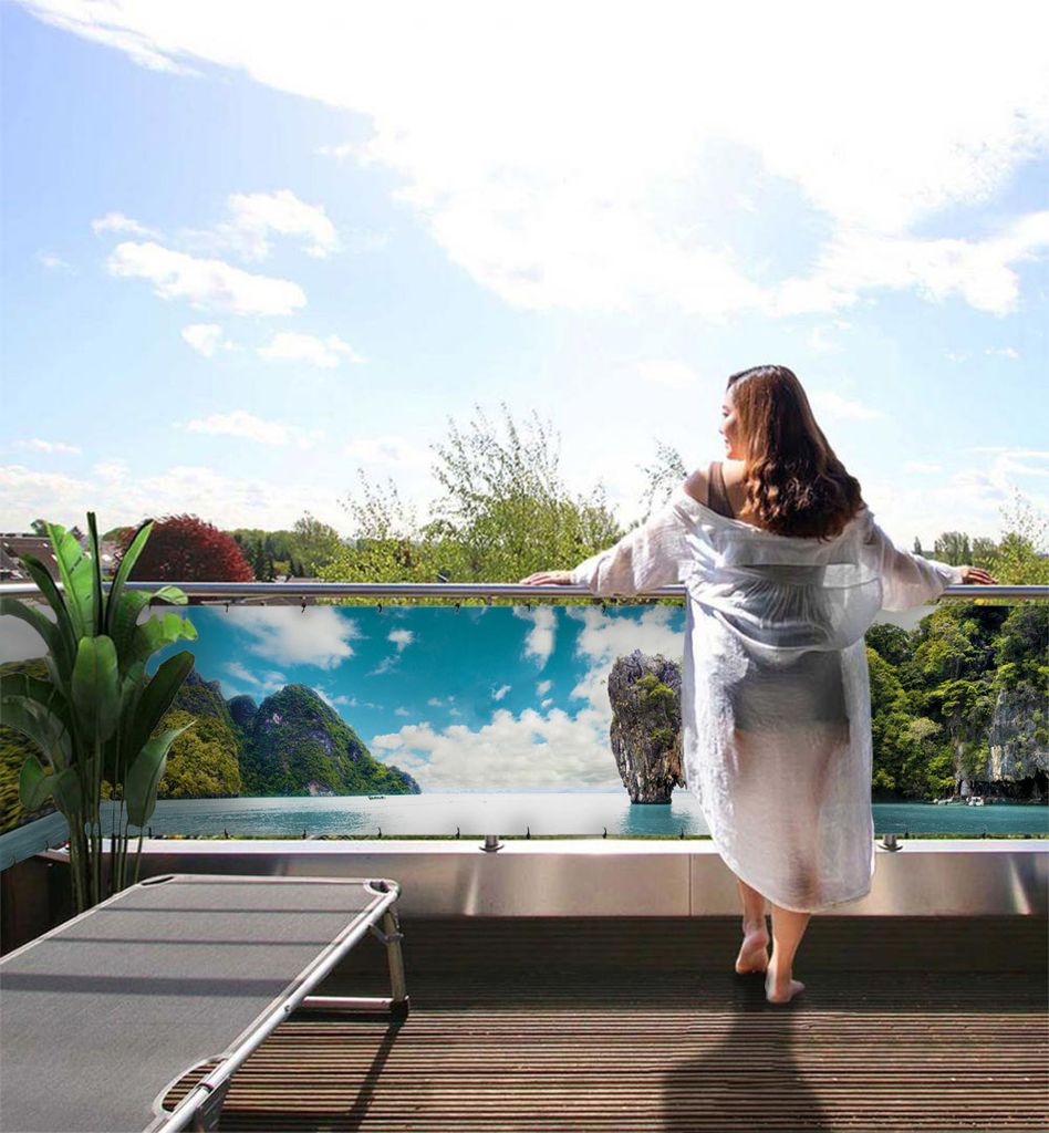 Balkonbanner Ausblick auf Felsen im Meer Balkon Sichtschutz Garten