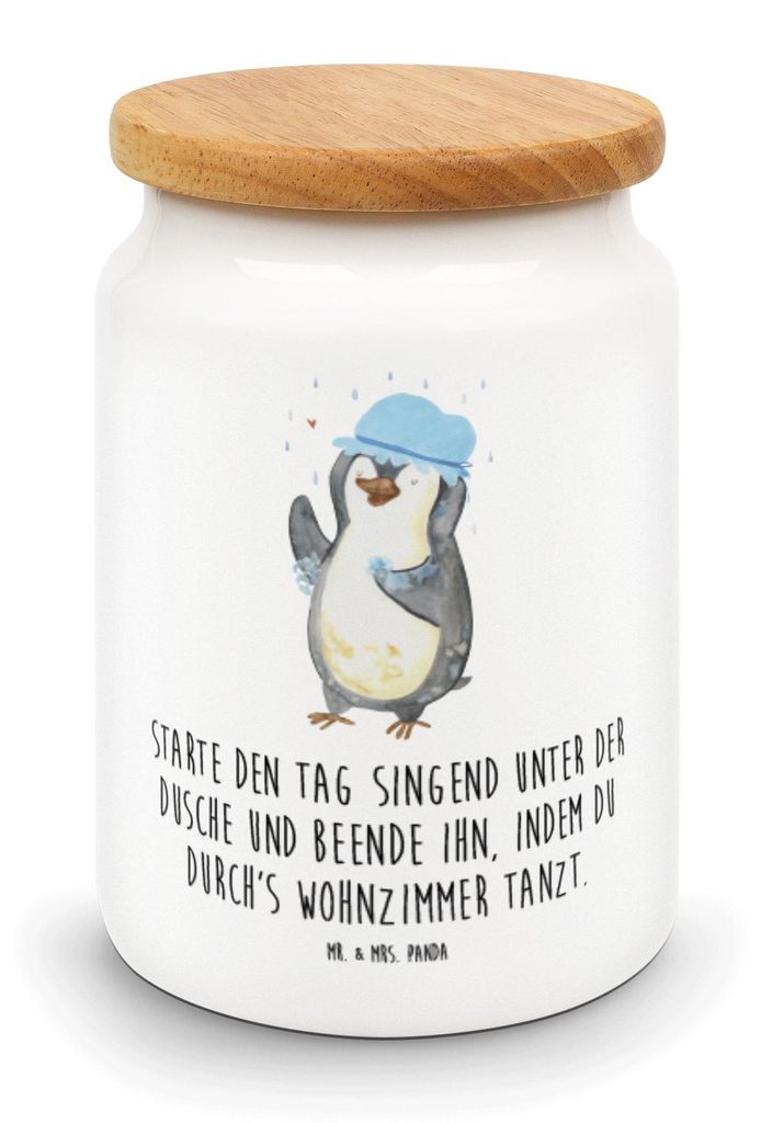 Mr. & Mrs. Panda Kaffeedose Pinguin Duschen - Weiß - Geschenk, Dusche, zuckerdose, Dose, Keksdose, Singen, Teedose, Aufbewahrungsdose, behälter, ...