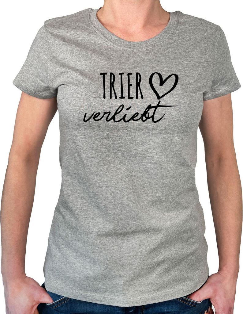 Huuraa Damen T-Shirt Trier verliebt L Sport Grey Bio Baumwolle Fairtrade Damenshirt Geschenkidee