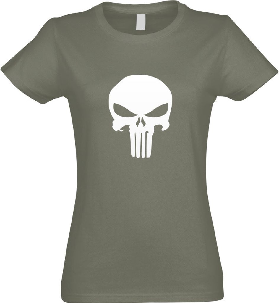 Kiwistar - T-Shirt tailliert - Damen - Olive - Totenkopf - mit Motiv Bedruckt - Funshirt Design - Sport - Freizeit - Damen - S