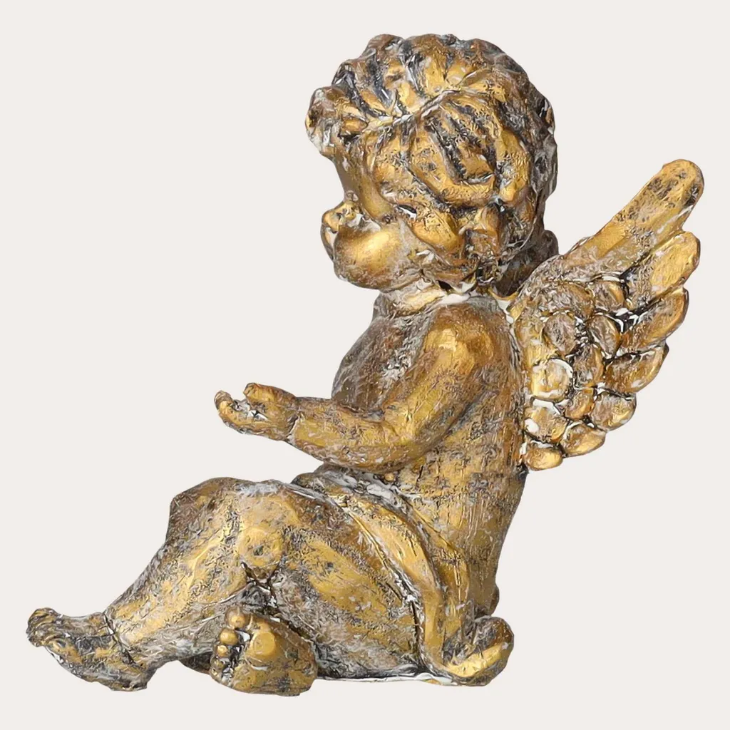 Statue Ange Doré Figurine Décorative Assise pour Étagère et Salon Luxe