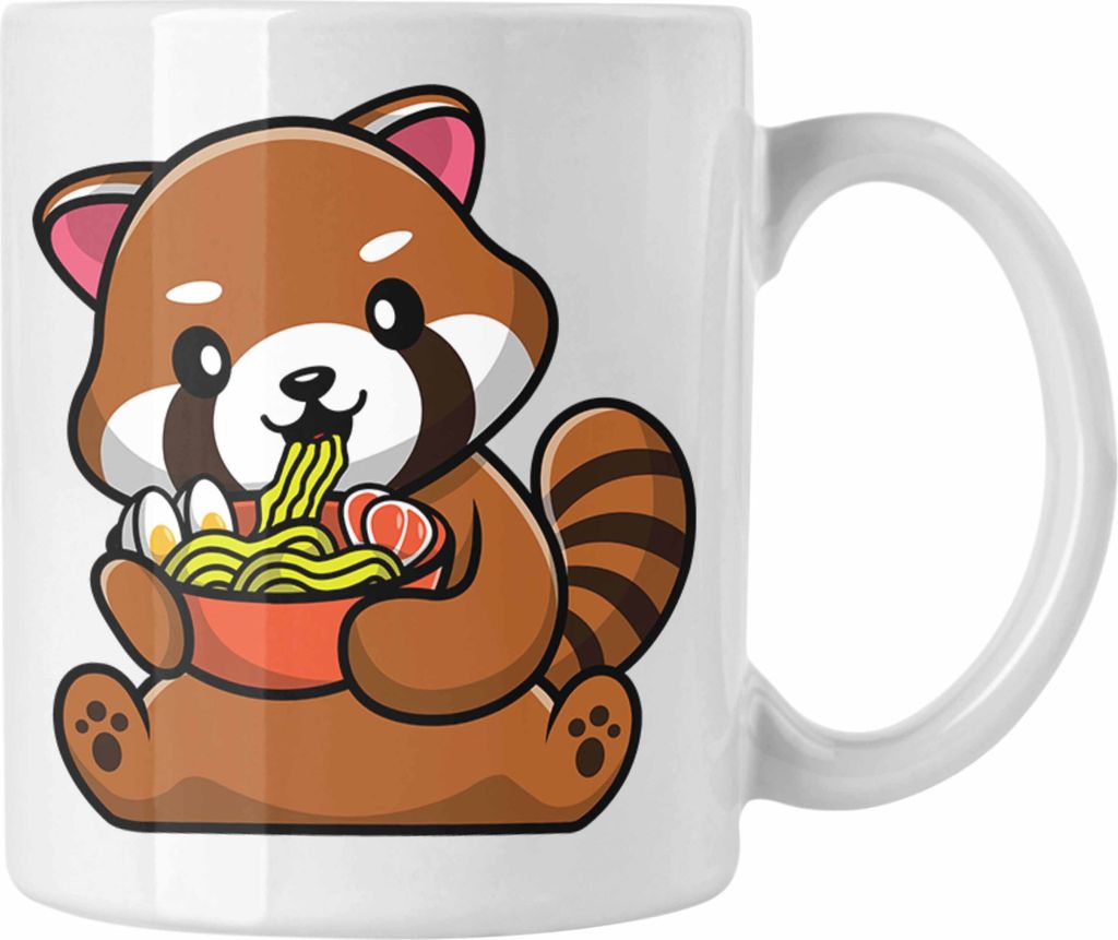 Trendation - Ramen Roter Panda Tasse Musik Kinder Geschenkidee für Jungs Mädchen Lustige Grafik Nudeln (Weiß)