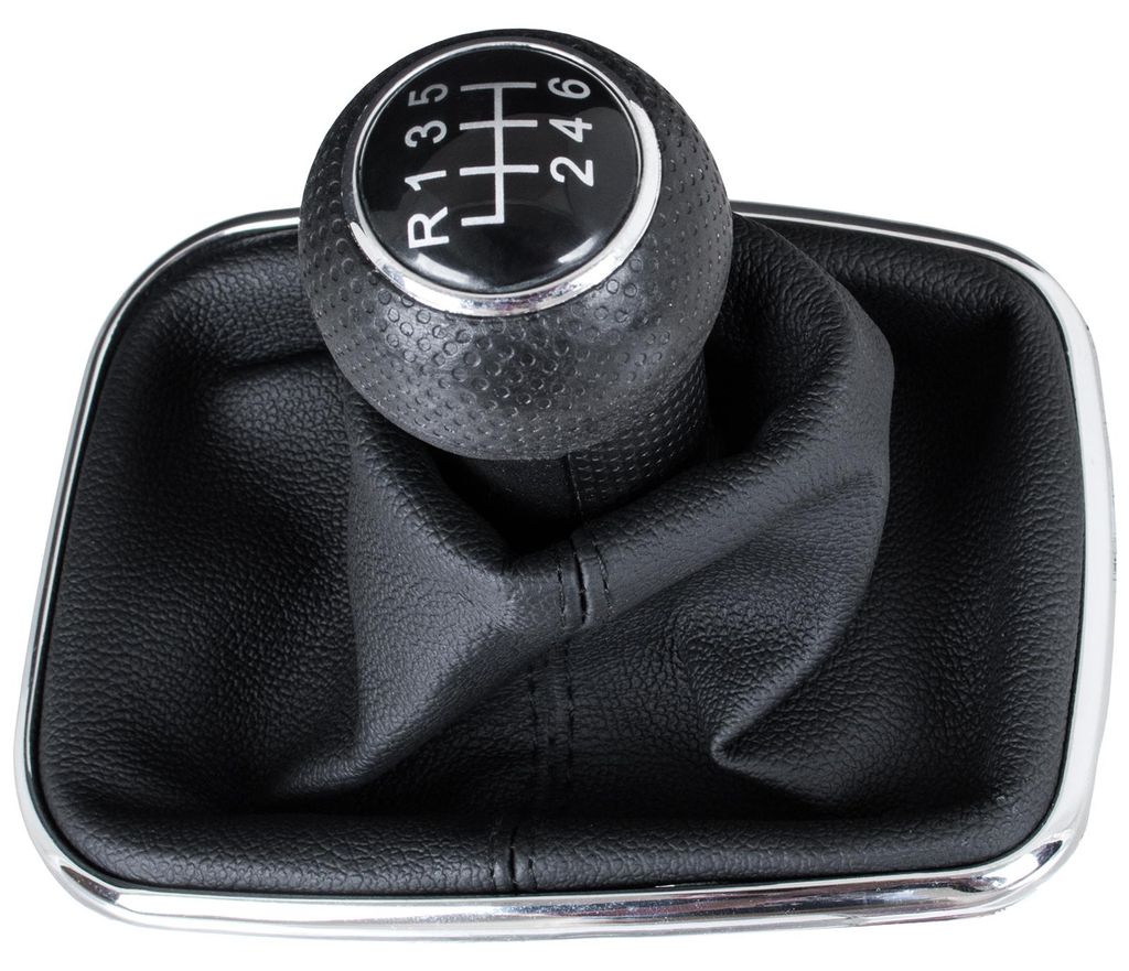VW Golf IV 97-03 SCHWARZER Schaltknauf + Schaltmanschette mit CHROM-Rahmen 6-GANG 12MM LOCH