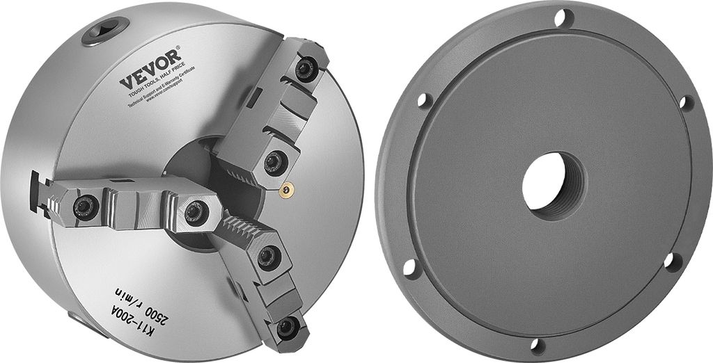VEVOR 3-Backen-Drehfutter, φ200 mm, Spannbereich 4–200 mm, mit T-Typ-Schlüsselschraube, HT300-Material, für Holz-Metall-Drehmaschine