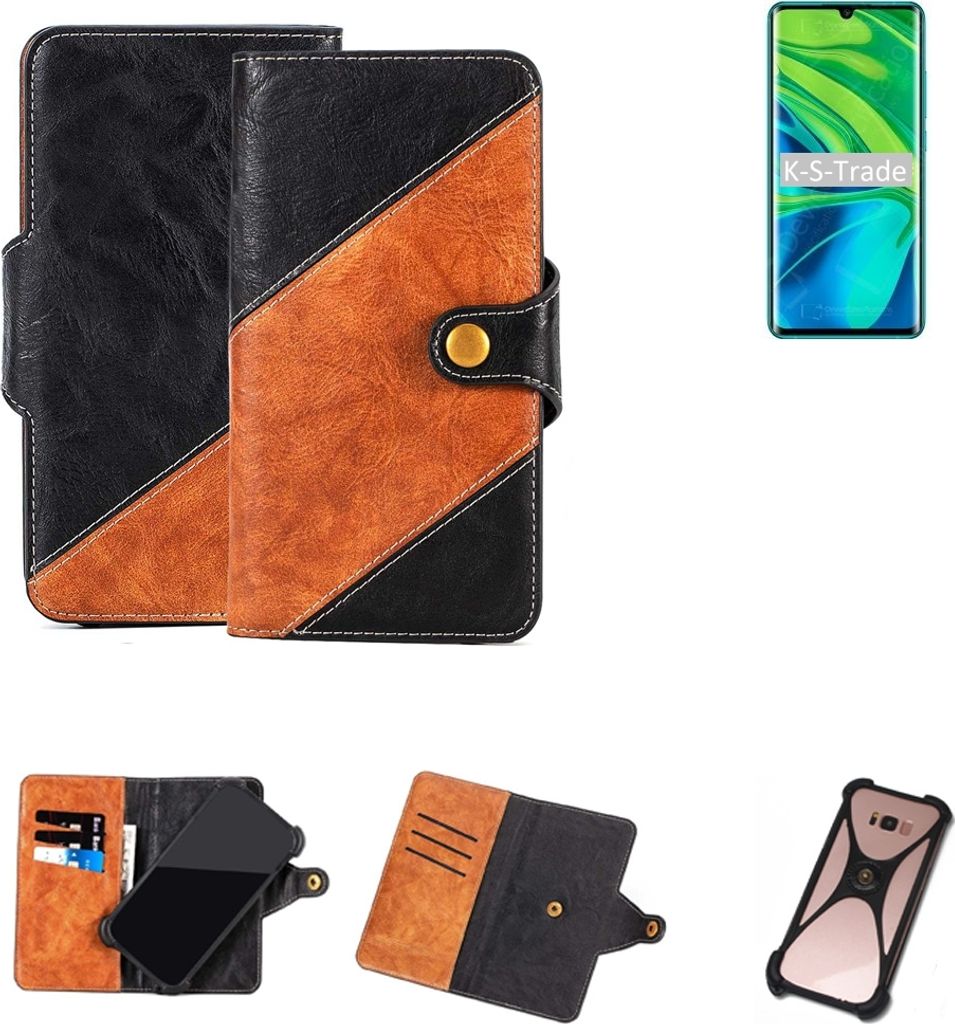K-S-Trade Handyhülle Schutzhülle Bookstyle Case Wallet-Case kompatibel mit Xiaomi Mi CC9 Pro Handy Cover Bumper Klapphülle schwarz hellbraun 1x