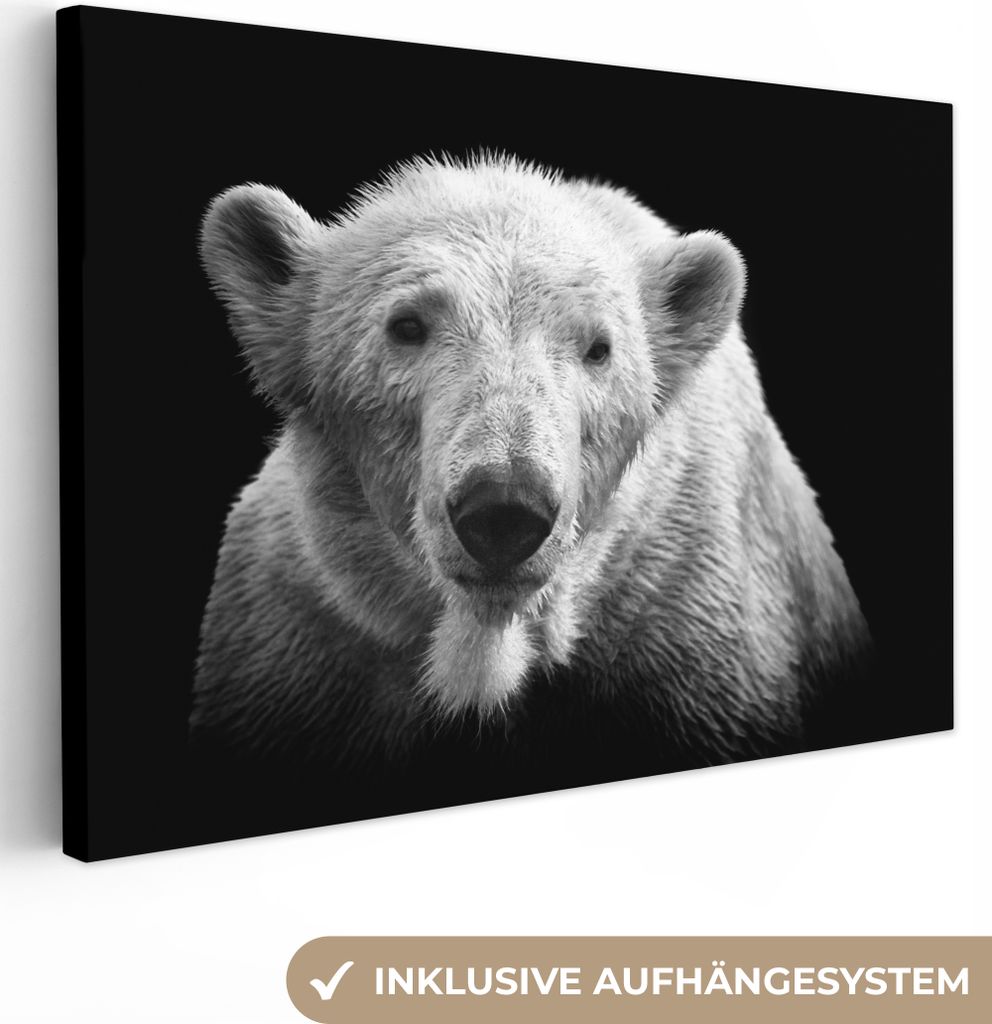 OneMillionCanvasses - Leinwandbilder - 150x100 cm, Eisbär - Tier - Schwarz - Weiß, Wandbilder Kunstdruck Wanddekoration