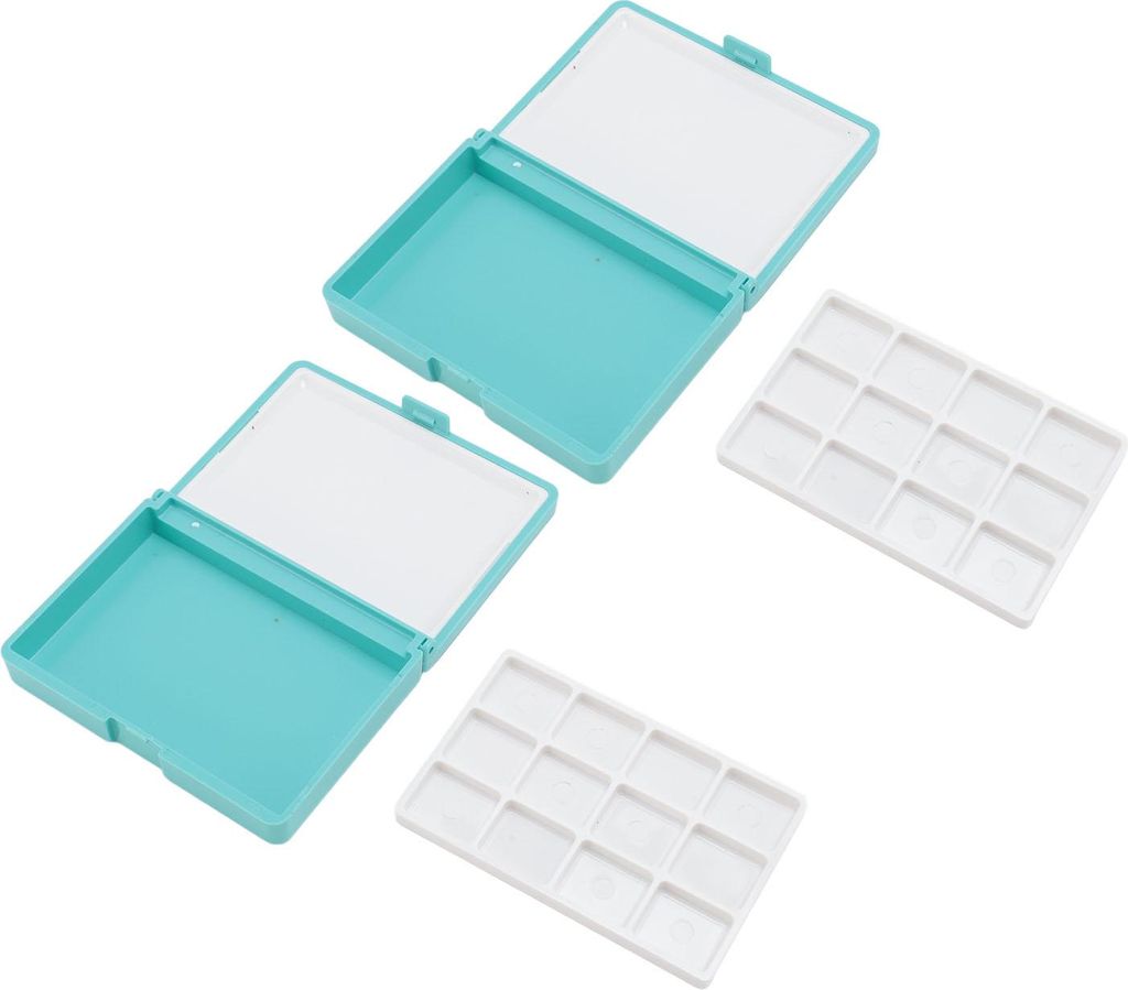2 Stück tragbare Aquarellbox, abnehmbare, leicht zu reinigende, kompakte Mini-Palette für Anfänger, Künstler, blaue Box, 12 Gitter