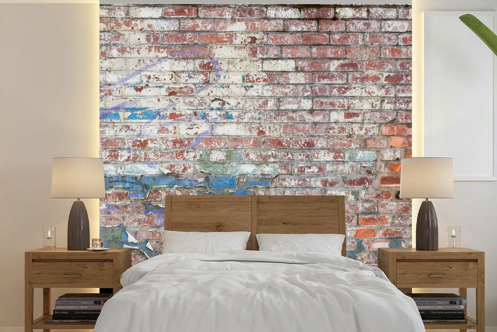 MuchoWow Fototapete für Wohnzimmer oder Schlafzimmer Wandtapete Vinyl Motivtapete Backstein - Straßenkunst - Wand - 280x280 cm - Hintergrundbild