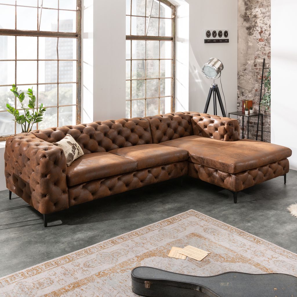riess-ambiente Chesterfield Ecksofa MODERN BAROCK 275cm antik braun Microfaser 3-Sitzer Sofa mit Ottomane