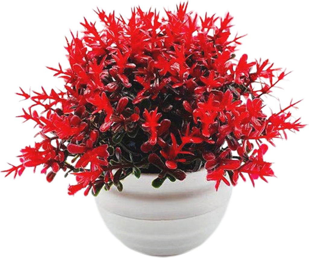 1 Setzen Sie künstliche Pflanzentopf Zierfoto Requisiten Plastik Desktop gefälschte Graspflanzen für Outdoor-Rot