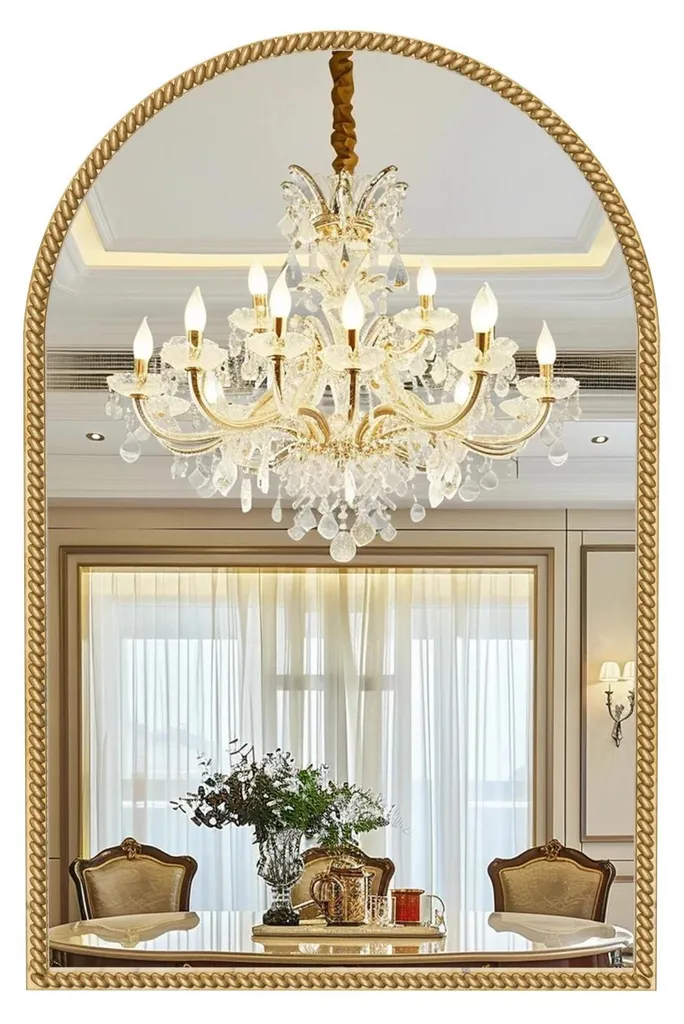 Miroir arqué ancien en métal argenté 60x90 cm style vintage chic