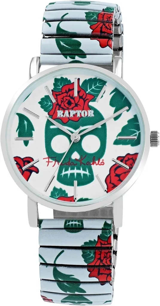 Raptor Orologio da donna Frida Kahlo Edition con bracciale in acciaio inossidabile, movimento al quarzo, vetro antigraffio, idea regalo per donne con scatola, cassa da 36 mm