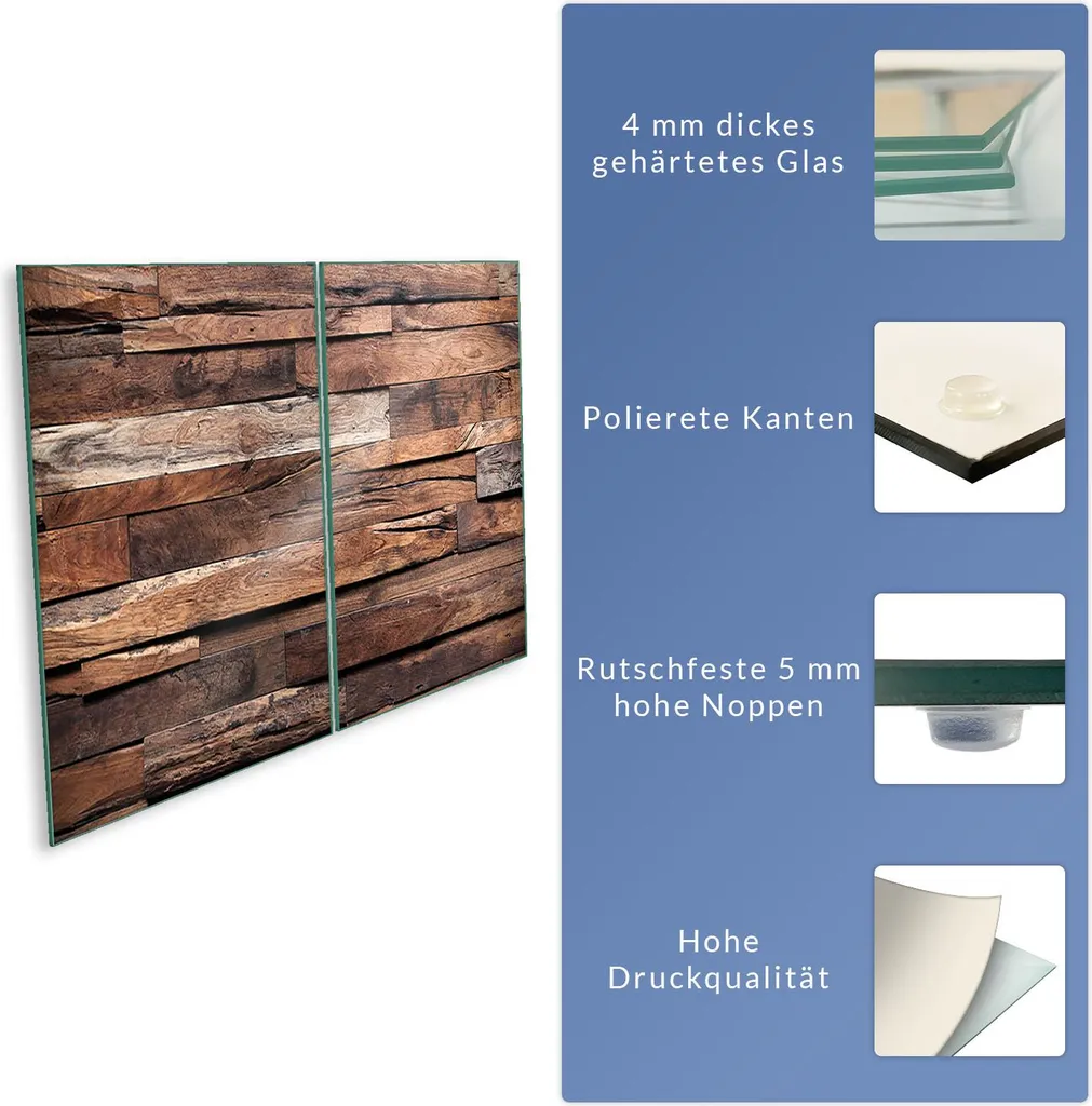 QTA - Copri piano cottura in vetroceramica, 30 x 52 cm, 1 pezzo, universale, per piastre a induzione, protezione per fornelli, tagliere decorativo, vetro di sicurezza, paraspruzzi, vetro, nero