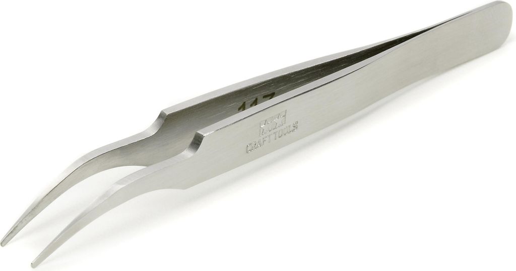 Tamiya HG abgewinkelt Pinzette Runde Spitze Stahl gebogen Produktbild 