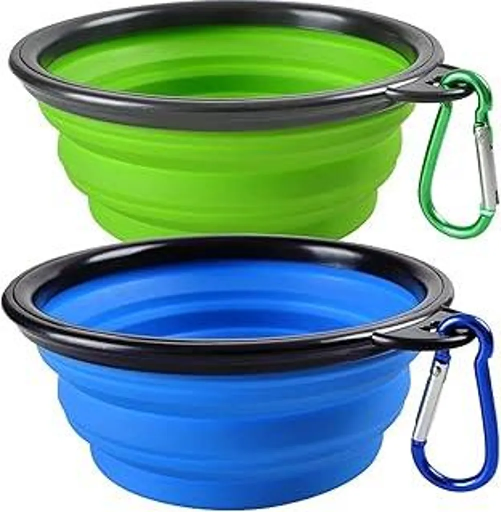 Offerta Set 2 Ciotole Cani Viaggio Silicone 350ml Blu Verde