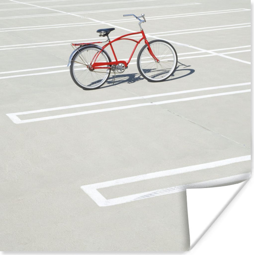 MuchoWow Poster Ein geparktes rotes Fahrrad 30x30 cm - Wandposter - Printing