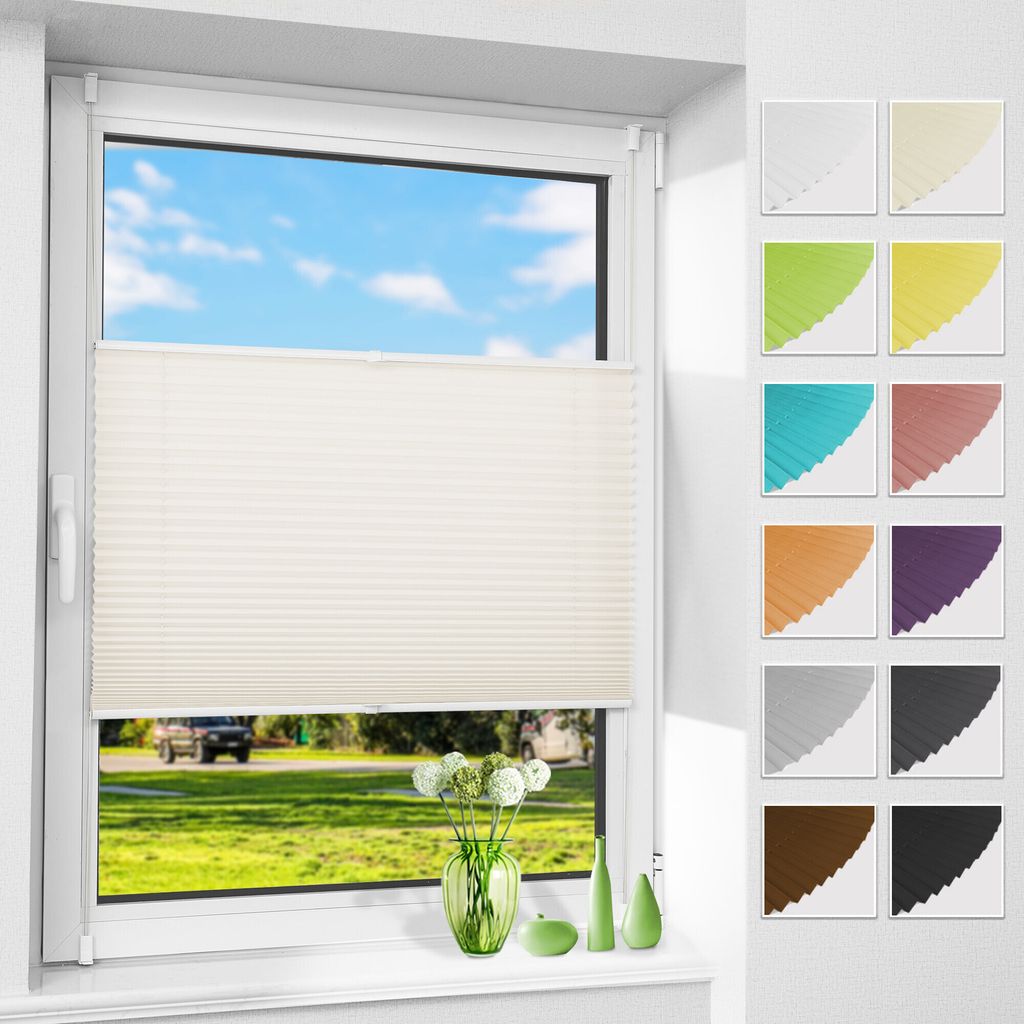 Allesin Plissee ohne Bohren Klemmfix, Beige 75x130cm (BxH) , Easyfix lichtdurchlässig Sichtschutz Sonnenschutz, Jalousie Plisseerollo mit Klemmtr...