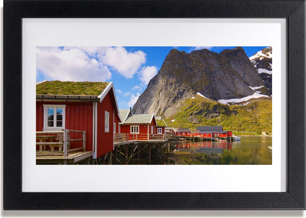Bild 30x20 MDF-Rahmen Wandkunst Häuser See Berge Landschaft