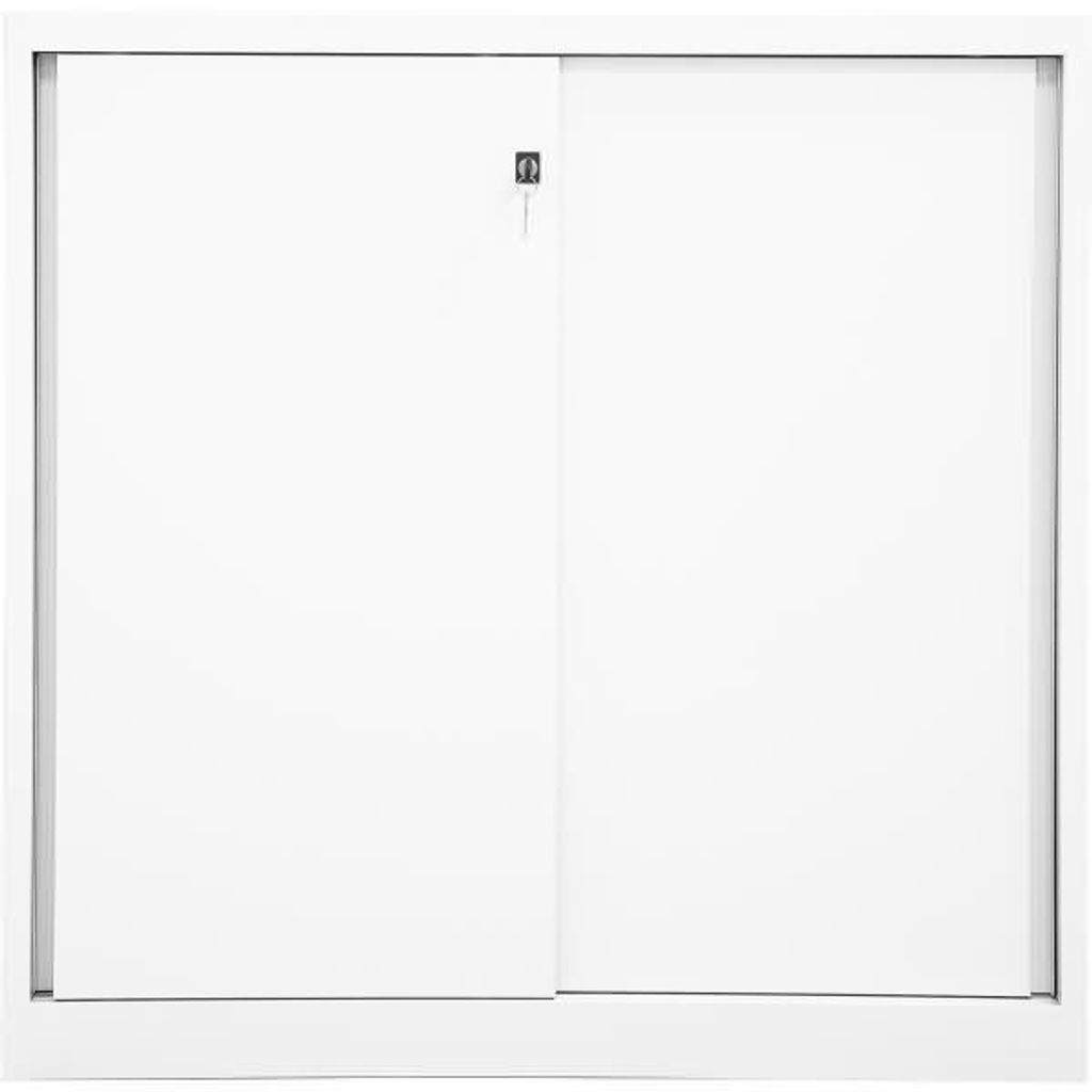 BISLEY Bisley Schiebetürenschrank ECO 1.200 x 1.181 x 430 mm (B x H x T) 2 Fachböden Stahl verkehrsweiß