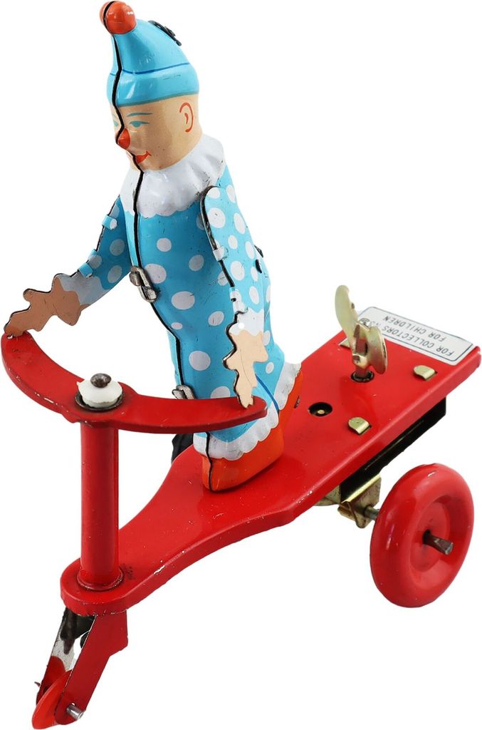 Blechspielzeug - Clown auf Motorroller - Scooter - Roller aus Blech