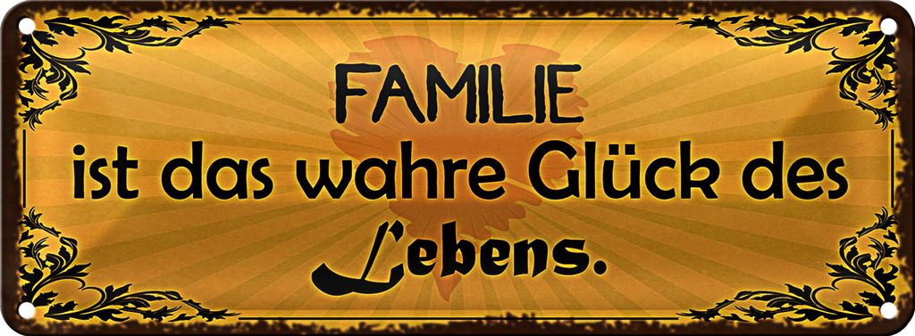 Blechschild Spruch 27x10cm Familie wahre Glück des Lebens Dekoration