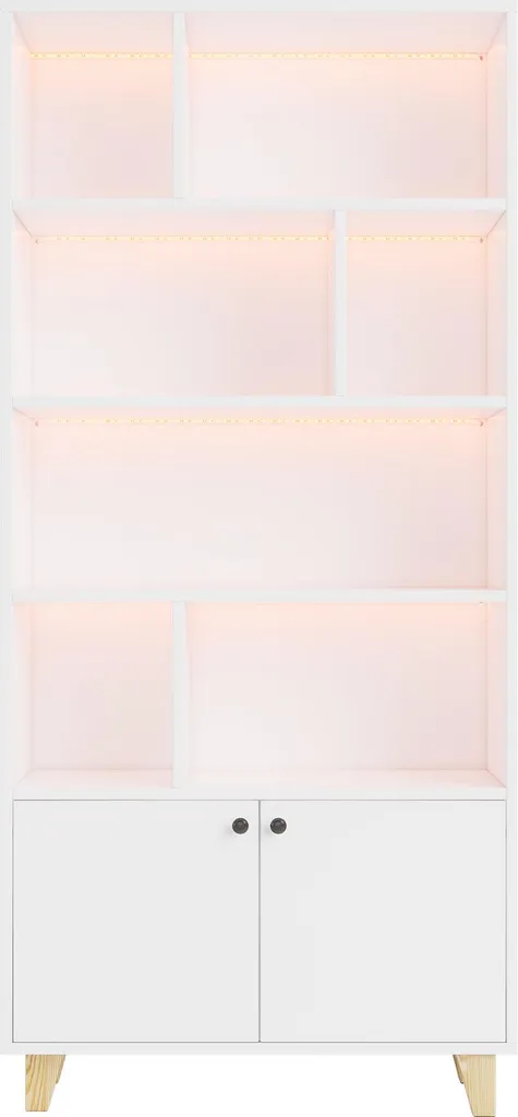 Bibliothèque LED avec Télécommande et Compartiments, Style Blanc Épuré - 12