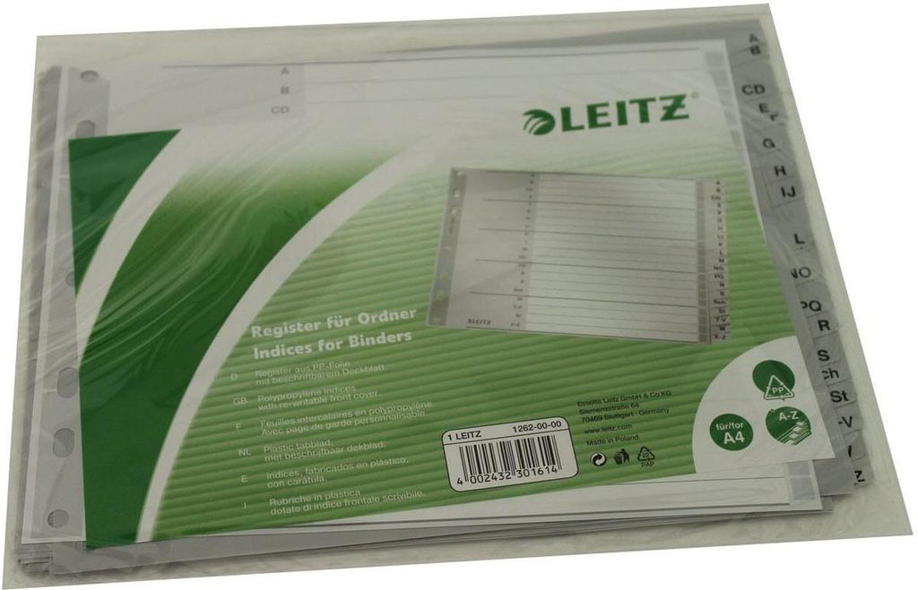 Indeks Leitz do teczek A4 szary do połowy wysokości Zdjęcie produktu 