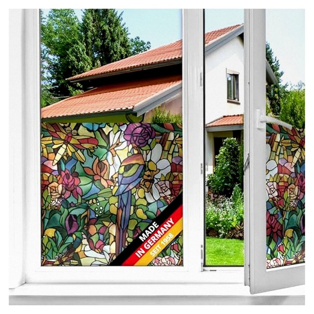 Selbstklebende Fensterfolie Tulia bunt 45 cm x 2 m - blickdichte Sichtschutzfolie für Fenster mit Blumen-Muster