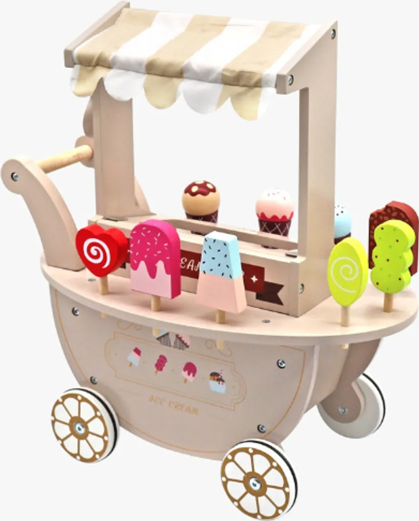 Chariot à glace en bois pour enfant avec 9 glaçons - Jouet 41x19x44cm