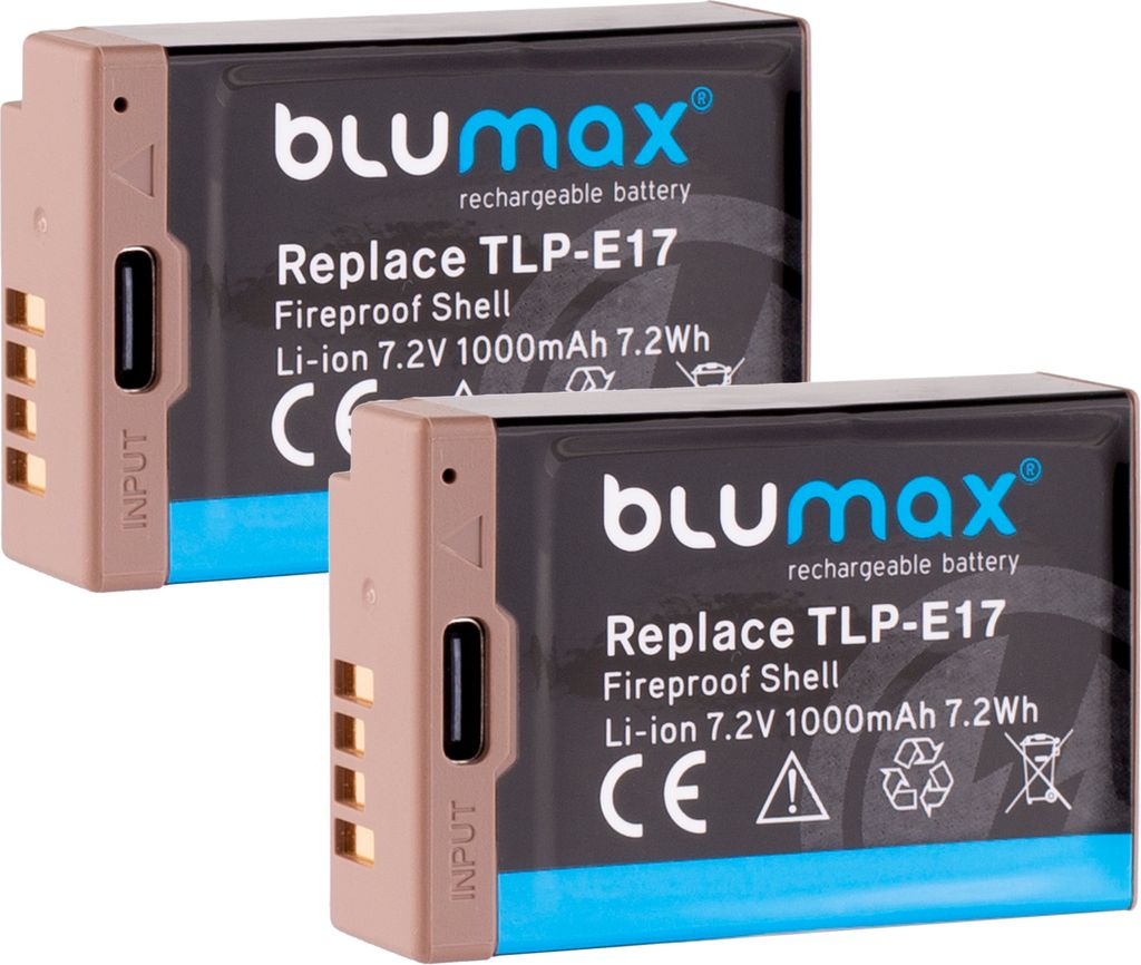 2x Blumax Akku für Canon LP-E17 EOS RP M3 M6 750D 760D R8 R10 R50 USB-C 1000 mAh