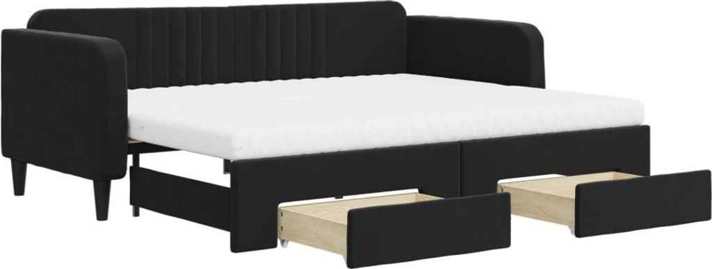 vidaXL Tagesbett Ausziehbar mit Schubladen Schwarz 90x200 cm Samt