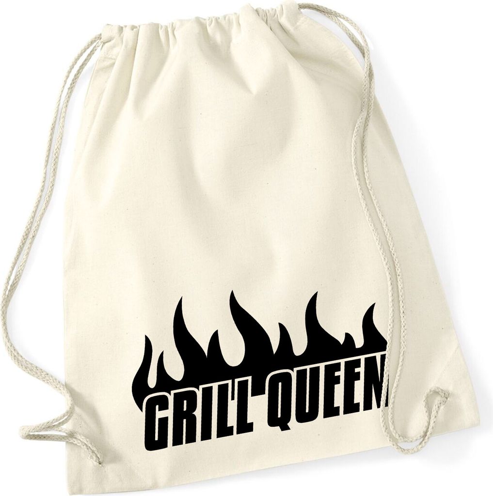 Huuraa Turnbeutel Grill Queen Flammen 12 Liter Natural Baumwolle Rucksack Geschenkidee
