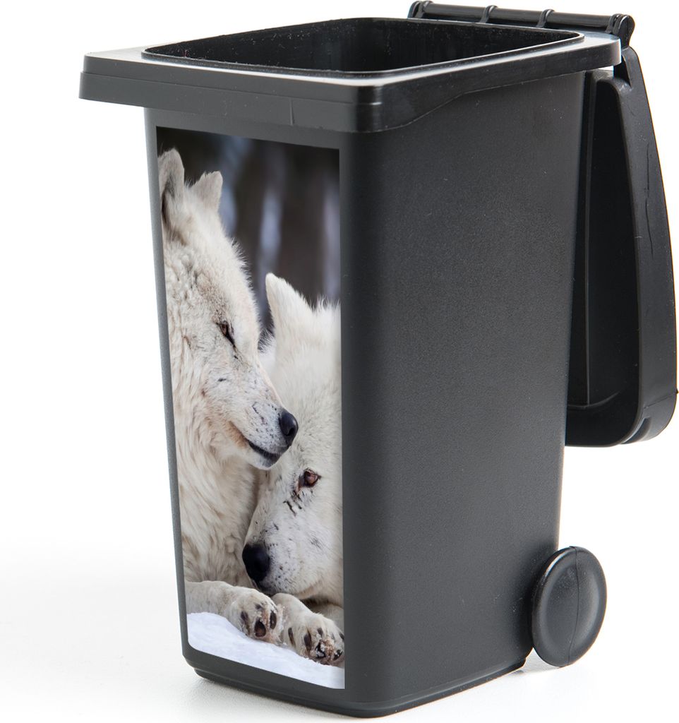 MuchoWow Mülltonnenaufkleber Wölfe - Schnee - Familie 38x80 cm - Behälteraufkleber - Mülleimer-Aufkleber - Container-Aufkleber
